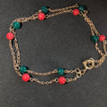 1900s Antique 18k Gold Coral Chrysoprase Beaded Chain Bracelet, 19 cm, 4mm Gemstone Beads, 3.90g Estate Jewelry Gift for Her