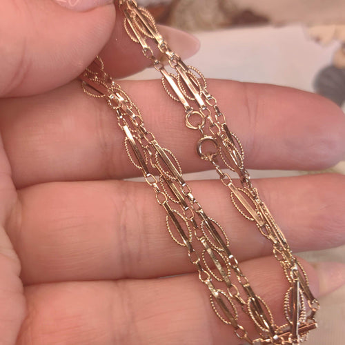 1900s 14k Solid Champagne Yellow Rose Vintage Figaro Gold Beaded Link Chain Necklace Textured Oval Link antique Hallmarked gift for her wife