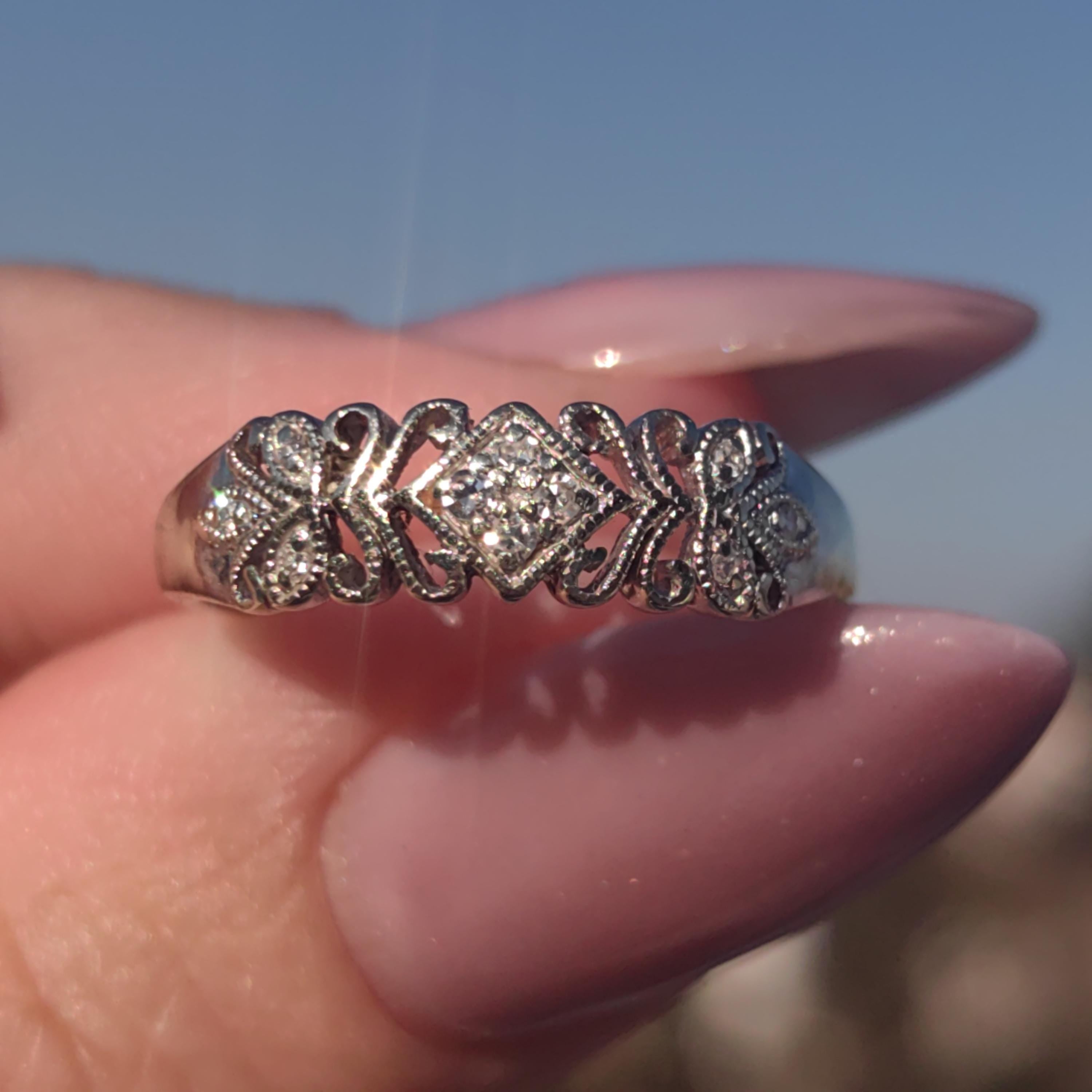 Natural Diamond 14K Solid White Gold Elegant Antique Mid Century Engagement Ring Gift for Her Present