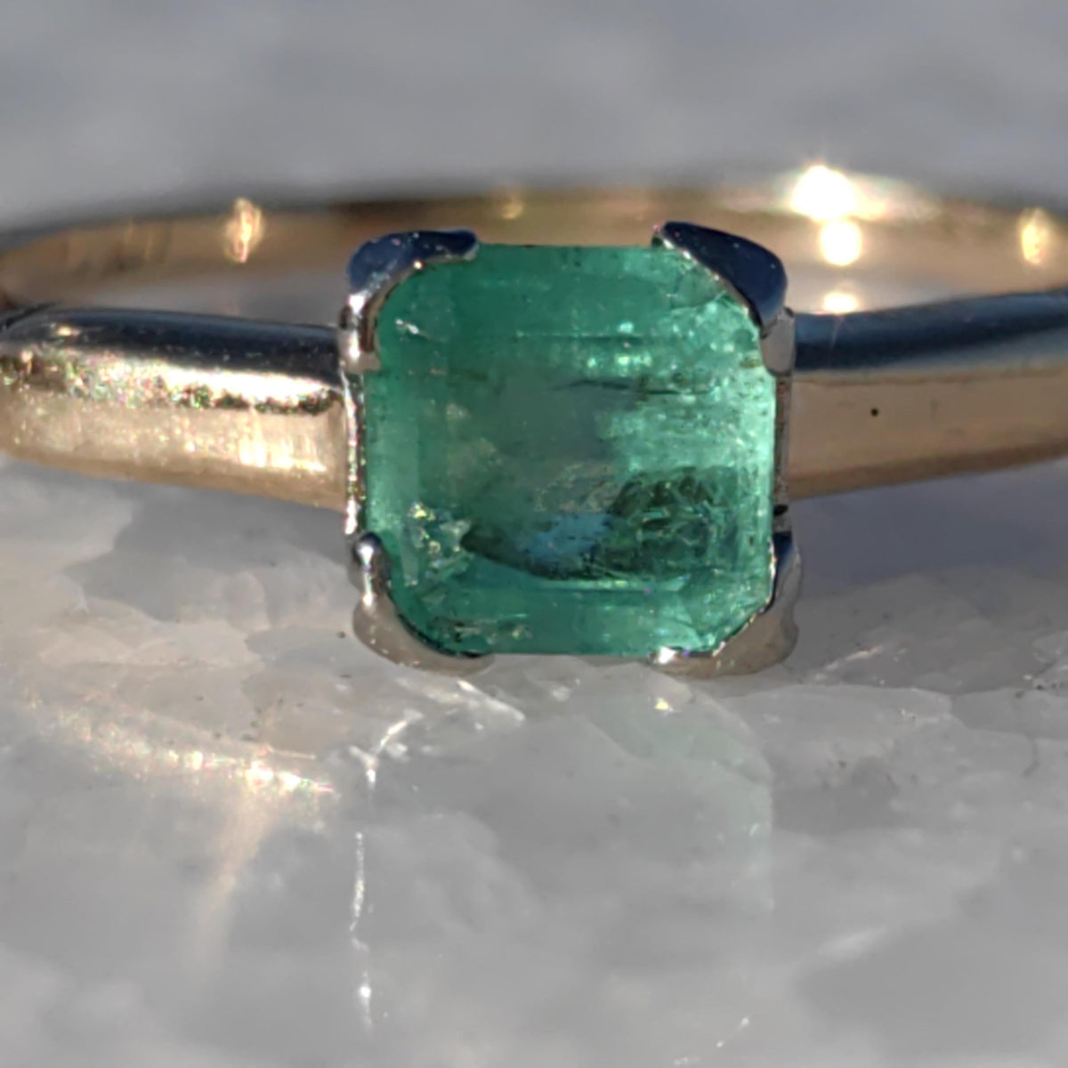 Vintage Antique Natural Amazing Green Mint square Emerald Hallmarked 14k Solid Yellow Gold Band Ring Solitaire Engagement Ring Gift for Her