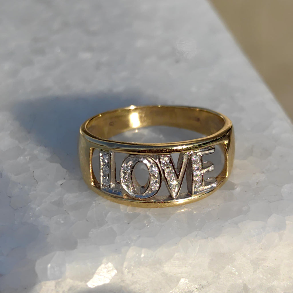 Diamond LOVE Ring: 18K Yellow Gold Y2K Statement Band