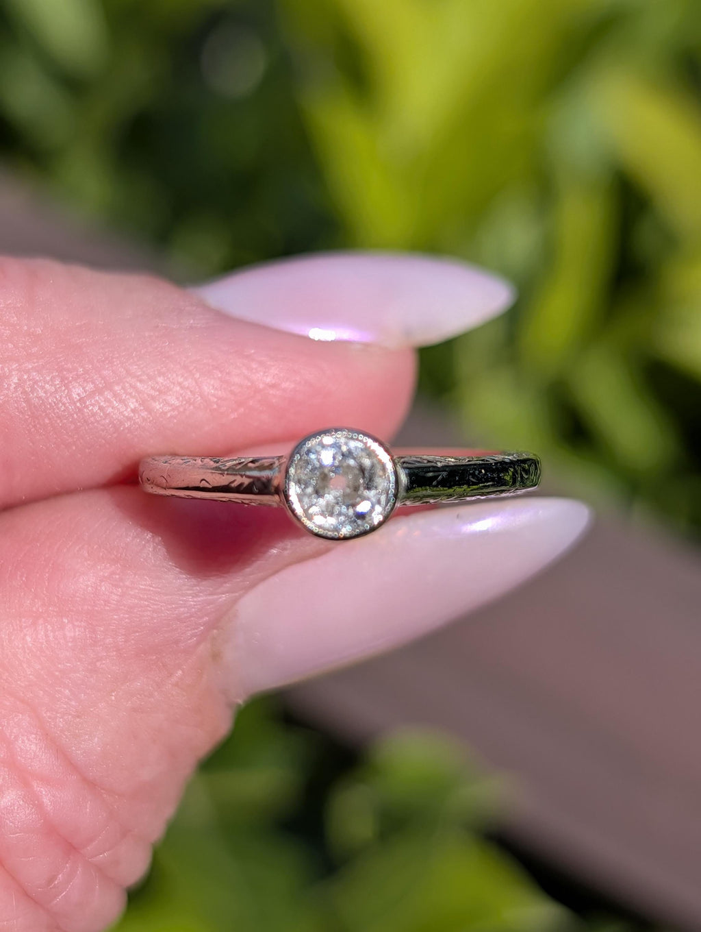 Antique Edwardian Art Nouveau Diamond Solitaire Engagement Ring, 14k Gold Old European Cut Bud Bezel Hand Engraved Ring
