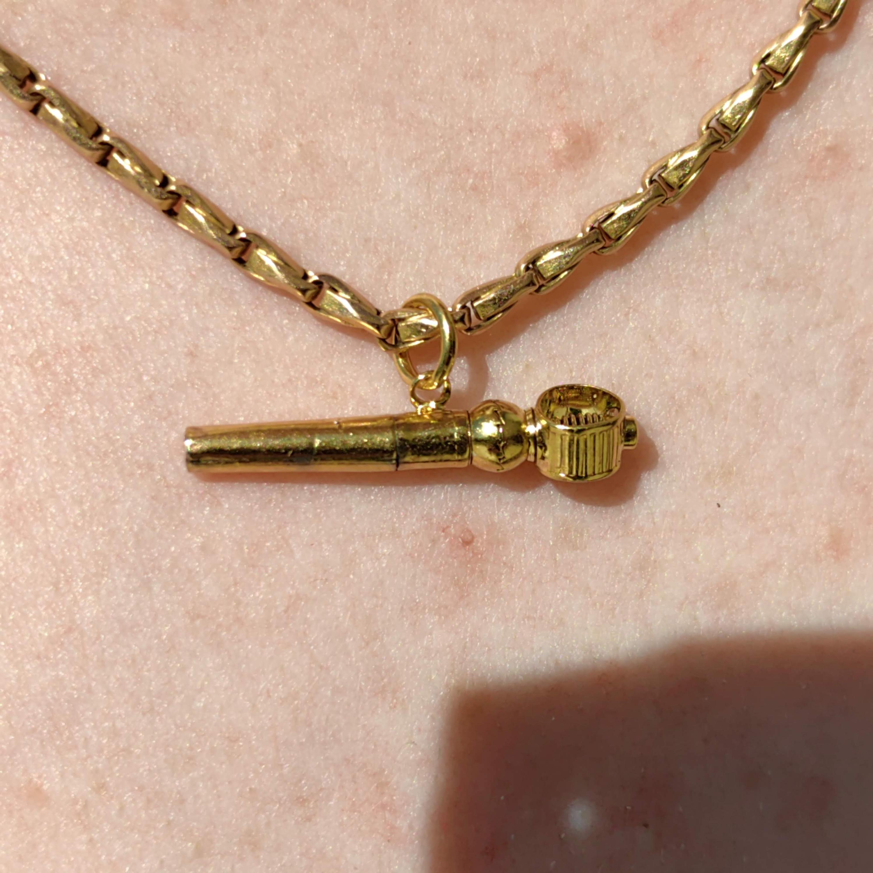 Antique 18k Gold Pocket Watch Key Pendant: Handcrafted Fob Charm
