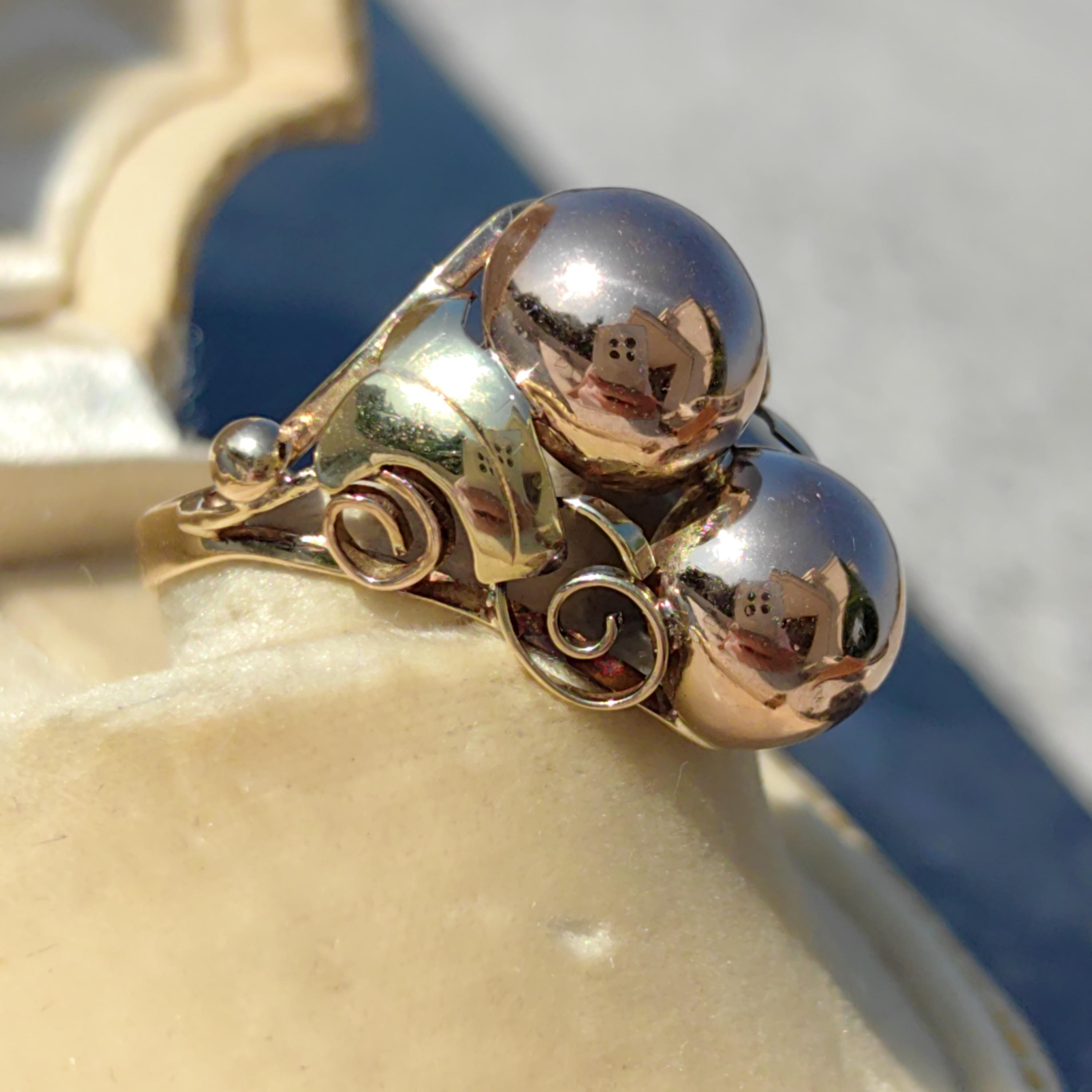 1930s Art Deco Floral Geometric Interesting Ring Handcrafted 14K Solid Yellow & Rose Gold Elegant Statement Ring