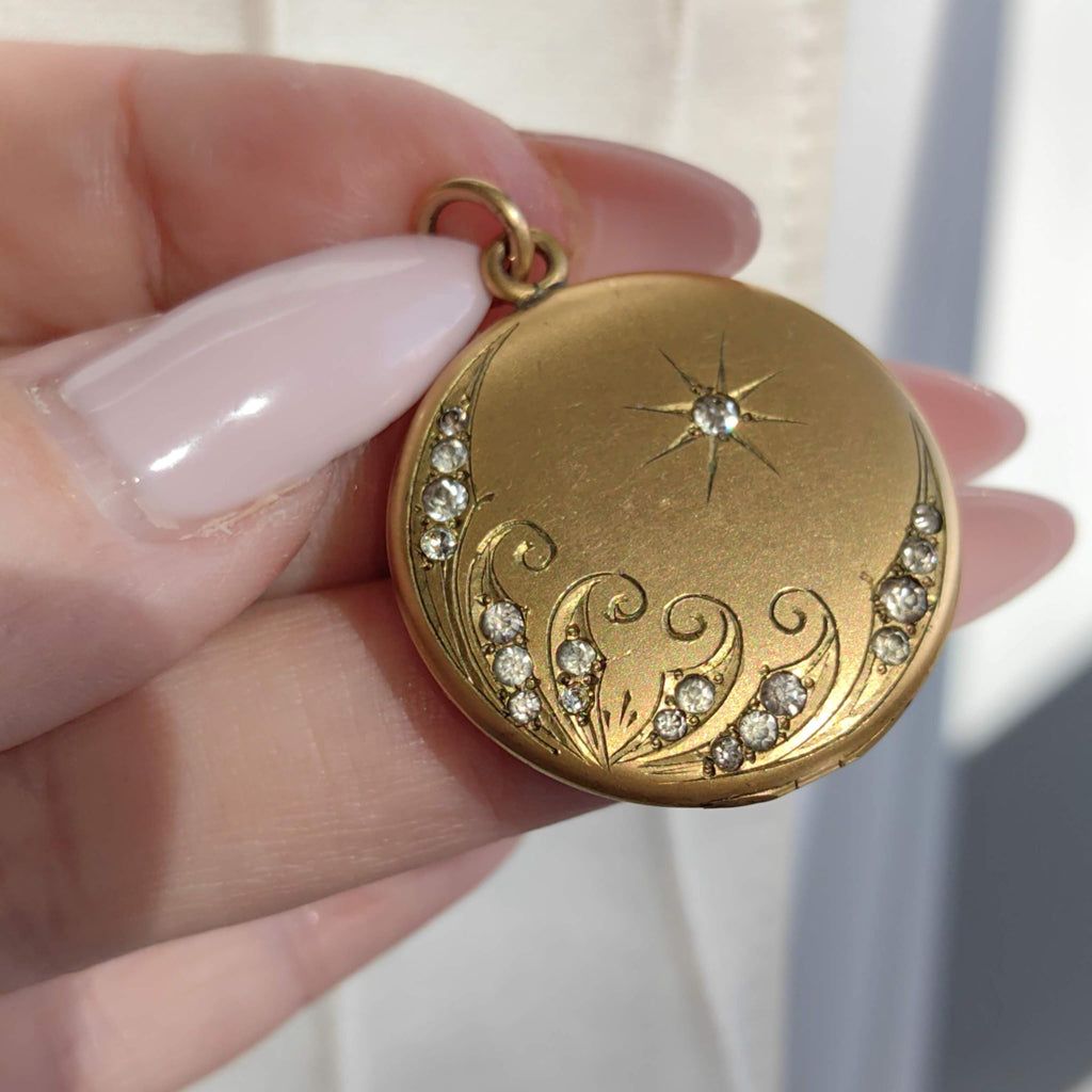 Antique Art Nouveau Gold Filled Locket: Engraved Floral Pendant, 1900s
