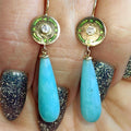 Antique 1900s Art Nouveau Amazonite  and Diamond Solid 14K Yellow Gold Green Enamel Dangle Drop Statement Earrings Elegant Gift for Her