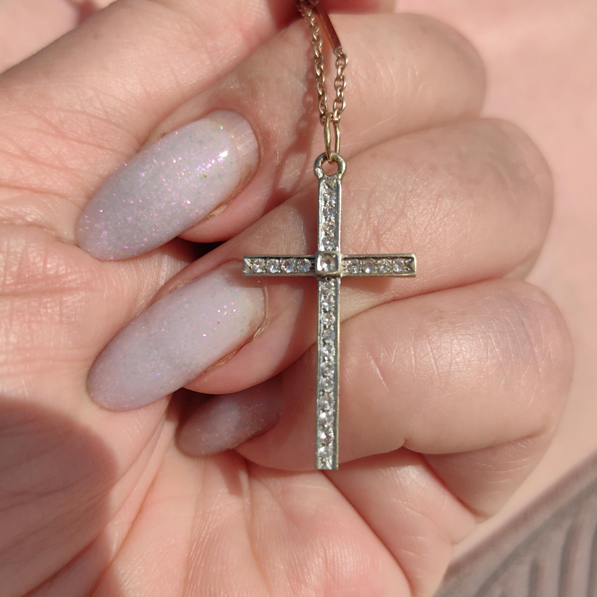 1920s Art Deco Diamond Solid Hallmarked 18k white Gold Catholic Cross Crucifix Pendant Antique Vintage Elegant Christian Statement Gift
