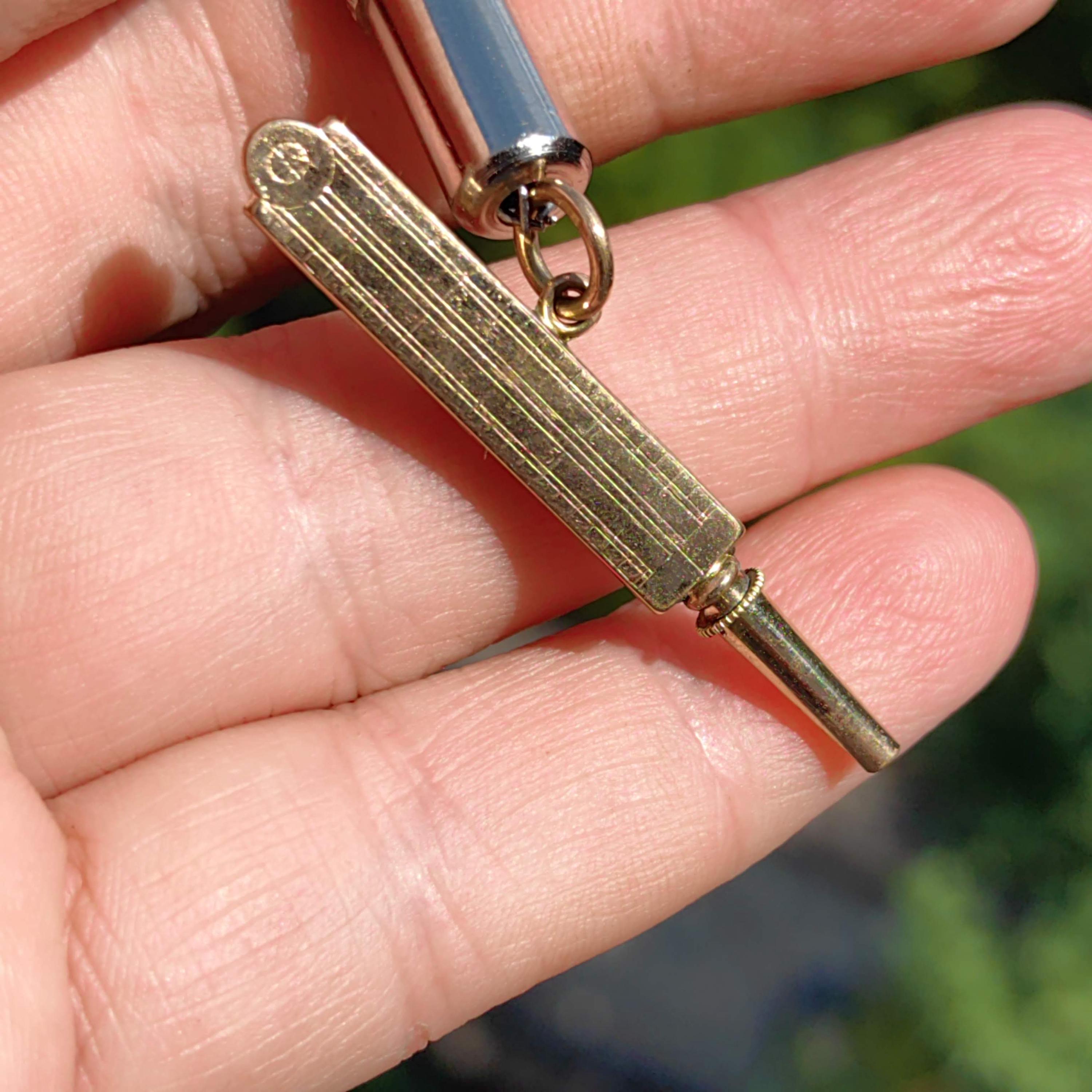 Antique 8k Gold Pocket Watch Key Pendant: 1860s Thermometer Charm