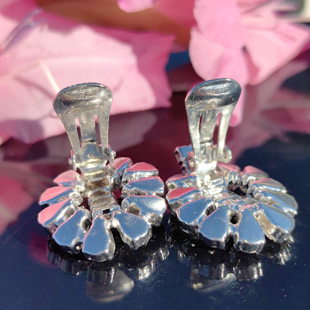Art Deco Paste Stone Clip-on Earrings: Antique Silver Costume Jewelry
