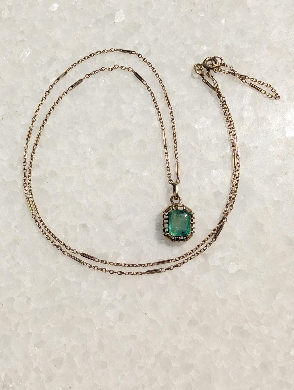 Antique 1920s Art Deco Emerald Pendant Necklace with chain 14k Gold Hallmarked Emerald Cut Gold Chain Jewelry Gift US Duty Free HTS 9706