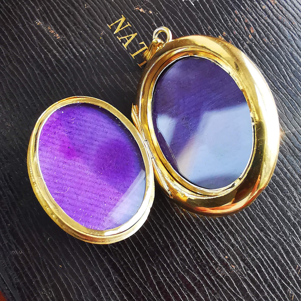 Victorian Gold Plated Silver Locket Pendant for two photos with artificial gems 1870s