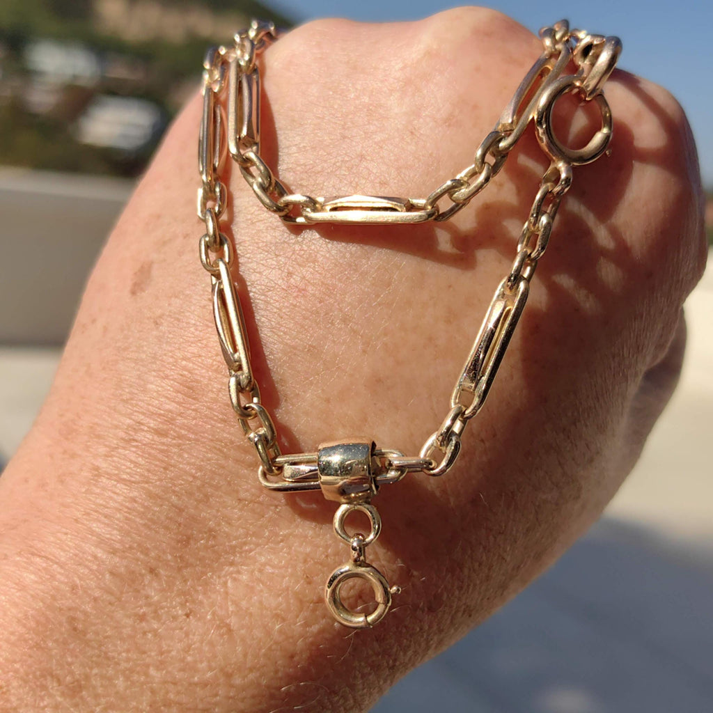 Vintage 14k Yellow Gold Chain: 50cm Statement Necklace, Pendant Holder