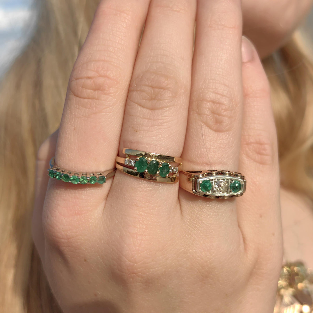 Antique 14k Gold Emerald & Diamond Ring: 1920s Art Deco Statement
