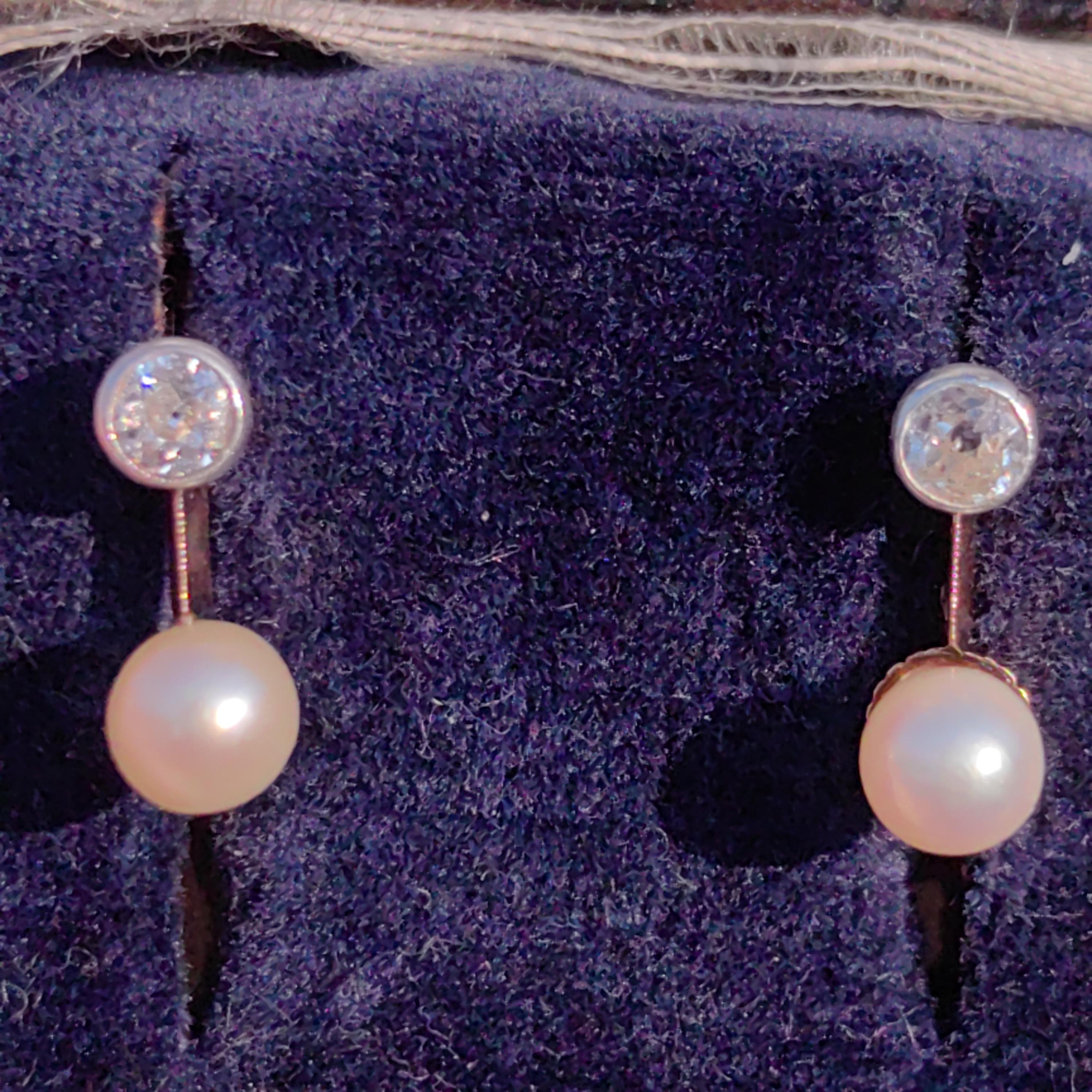 Diamond Pearl Solid Yellow 18k Gold Art Deco 1930s Elegant Sleepers Dormouse Dangle Drop Latch Back Antique Vintage Earrings Gift for Her
