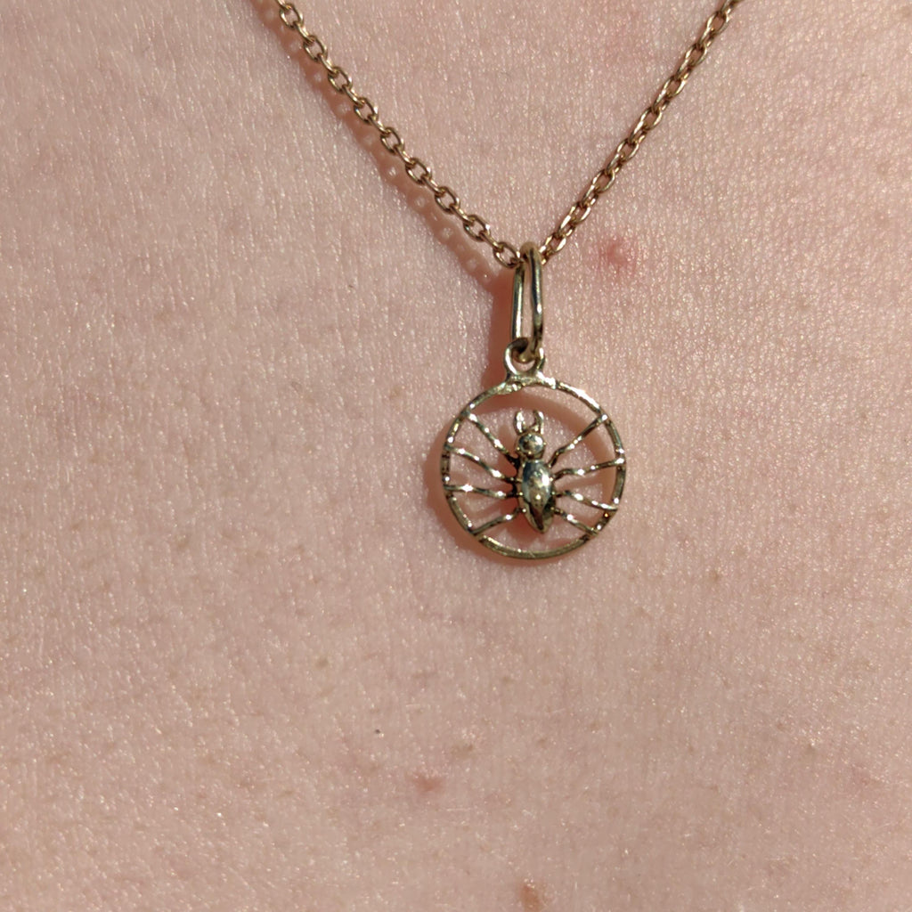 14K Solid Yellow rose Champagne Gold Art Nouveau 1900s Spider Necklace Pendant Antique Vintage Insect Bracelet Charm Gift for Her