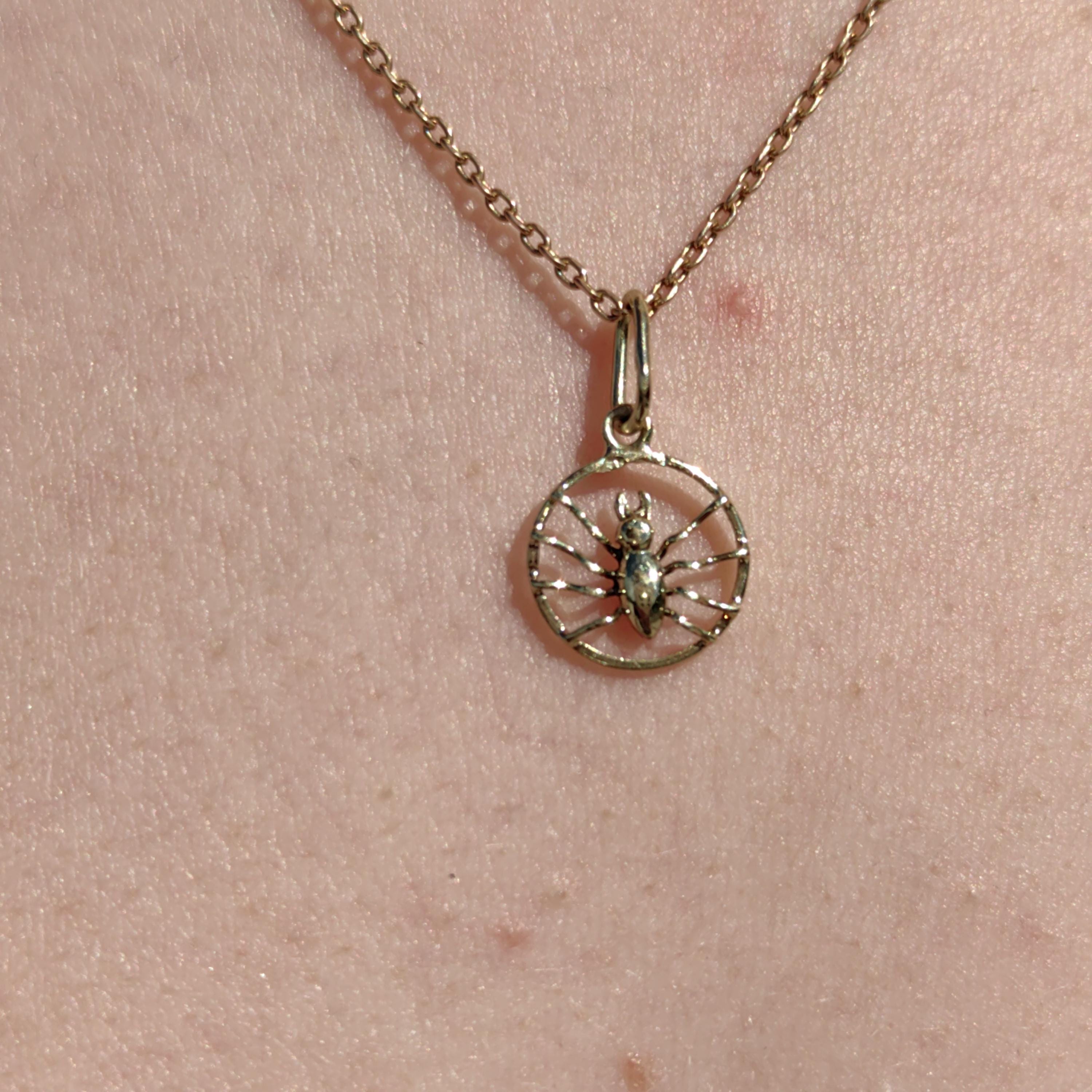 14K Solid Yellow rose Champagne Gold Art Nouveau 1900s Spider Necklace Pendant Antique Vintage Insect Bracelet Charm Gift for Her