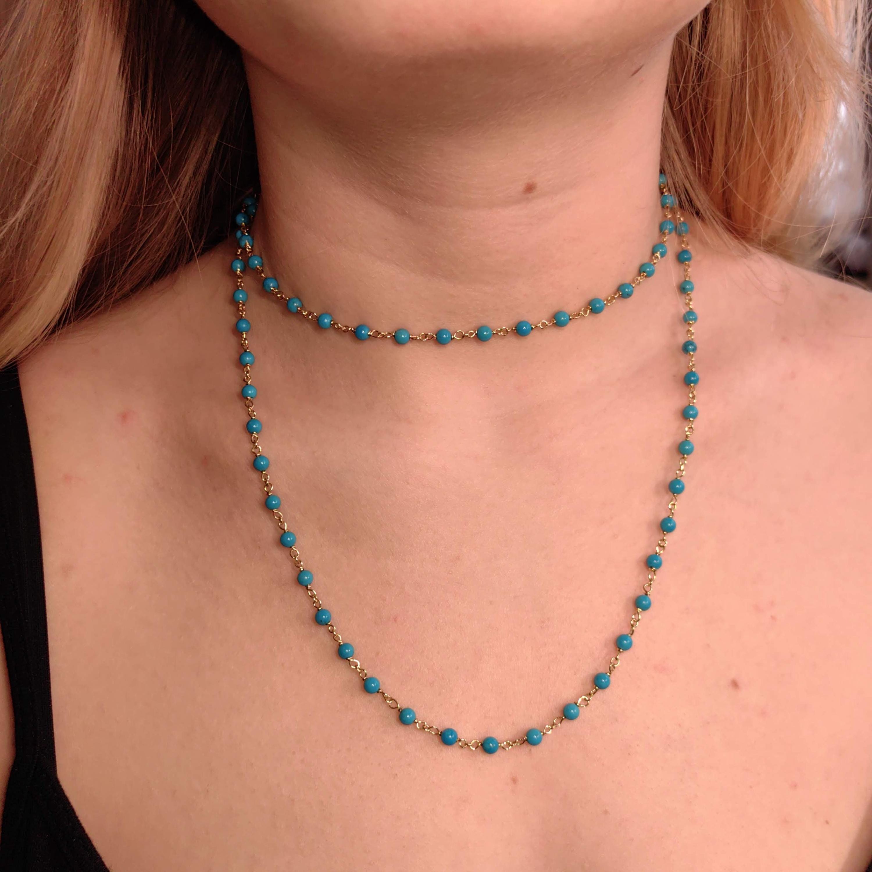 18k Yellow Gold Turquoise Statement Necklace – Mid Century Antique Filigree Collar