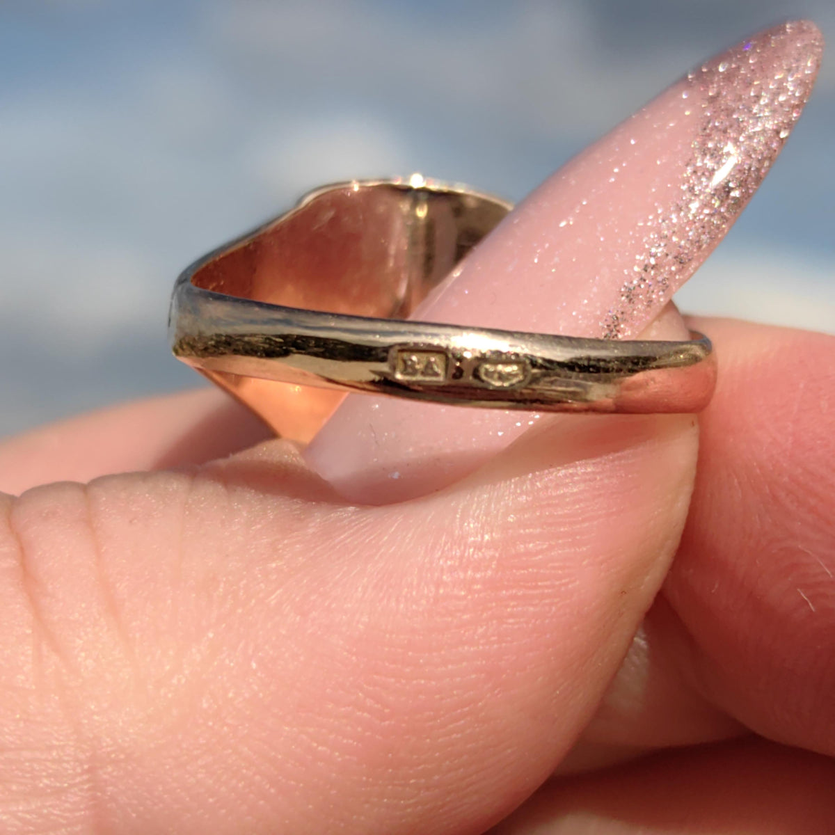 14k Yellow Gold Antique Signet Ring: Crown & KS Initials, Size 11