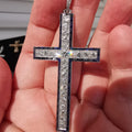 1920s Art Deco Platinum Cross Pendant: Diamond & Sapphire Antique