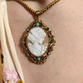 Victorian Antique Vintage Cameo Turquoise Gold plated Silver Frame Pendant