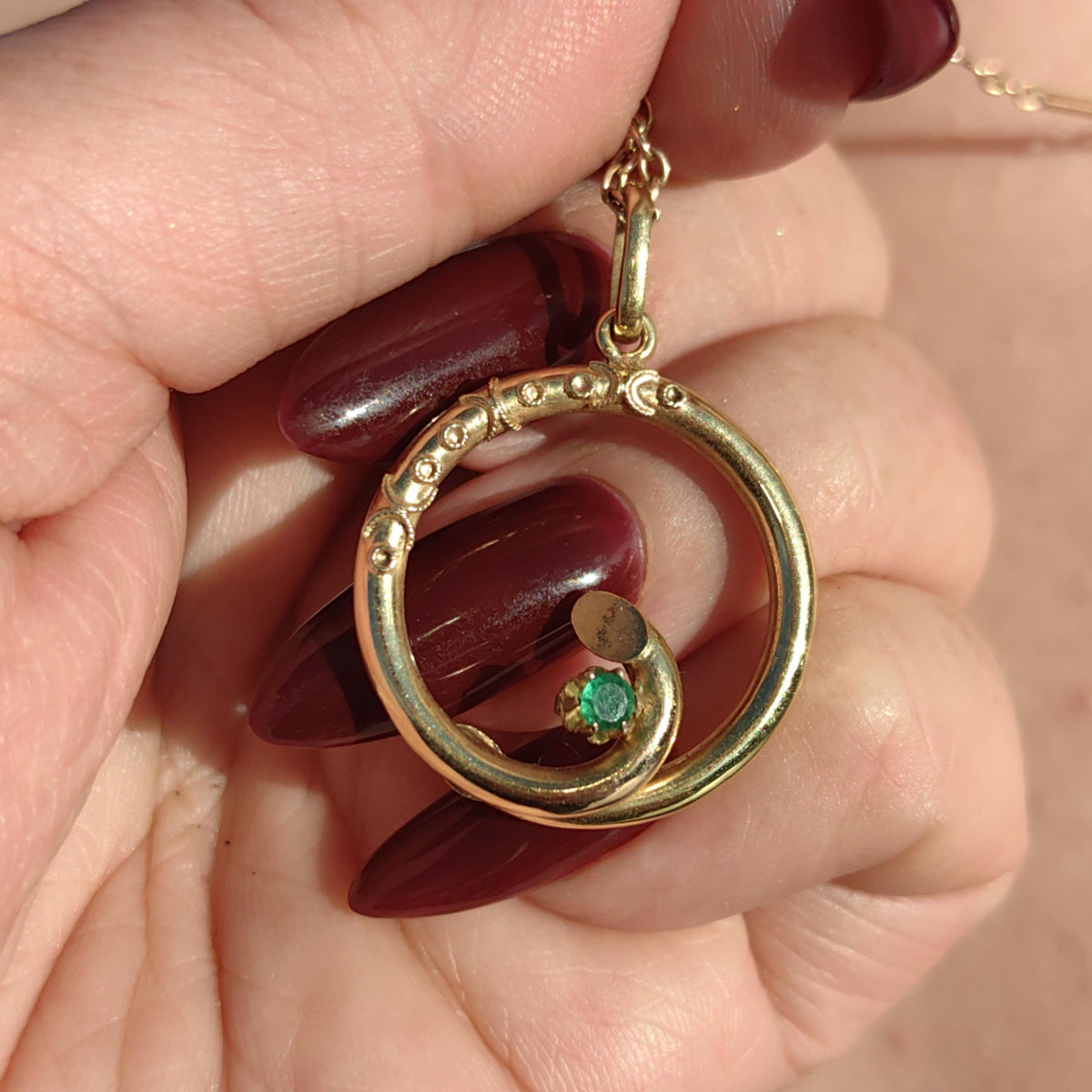1900s Emerald Solid 18k Yellow Gold Filigree Hand Chiseled  Swirl Floral Necklace Pendant Antique Vintage Dainty Bracelet Charm Gift for Her