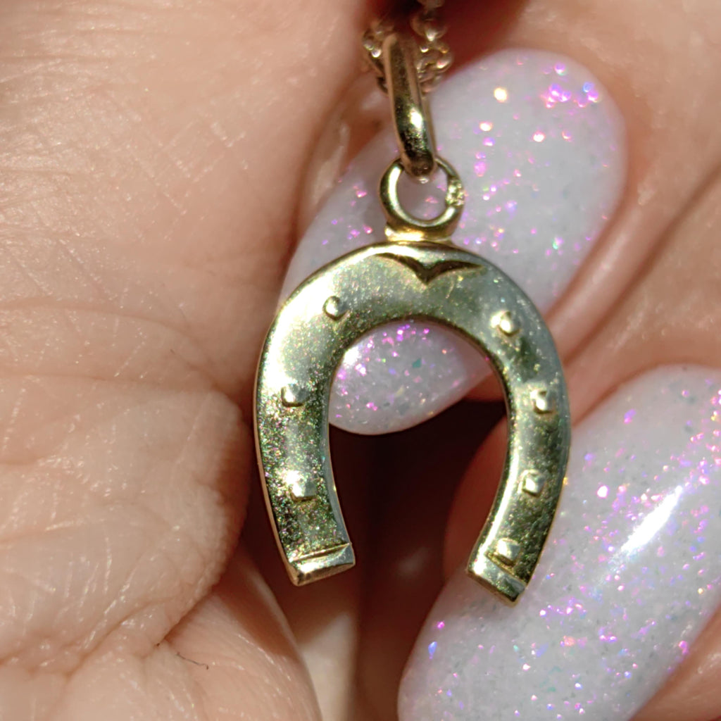 Antique 14k Gold Horseshoe Pendant: Equestrian Luck Charm