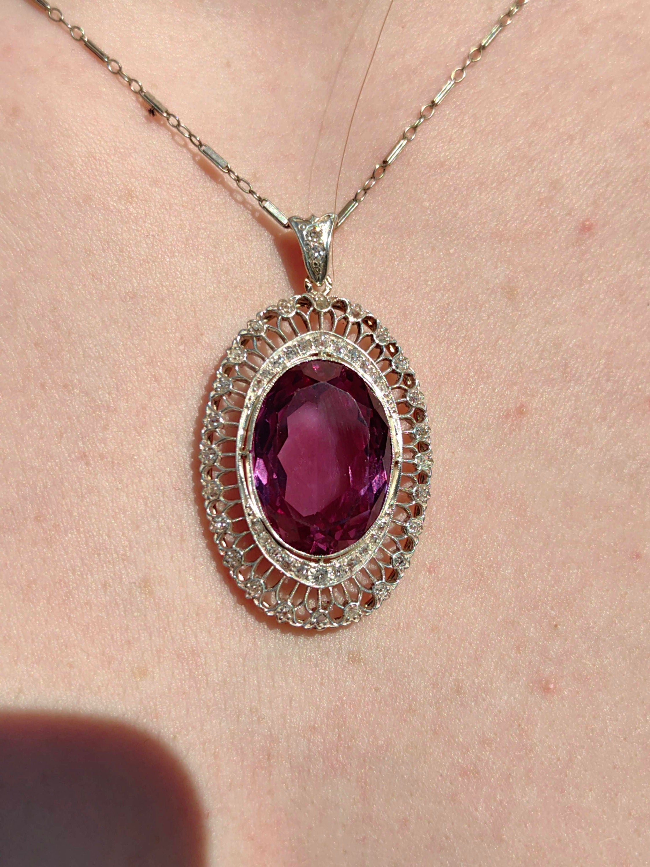 Art Deco Edwardian Antique Vintage Amethyst and Diamond Gold Statement Pendant