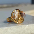 18k Gold Nugget Ring: Two-Tone Pearl Boho Ring