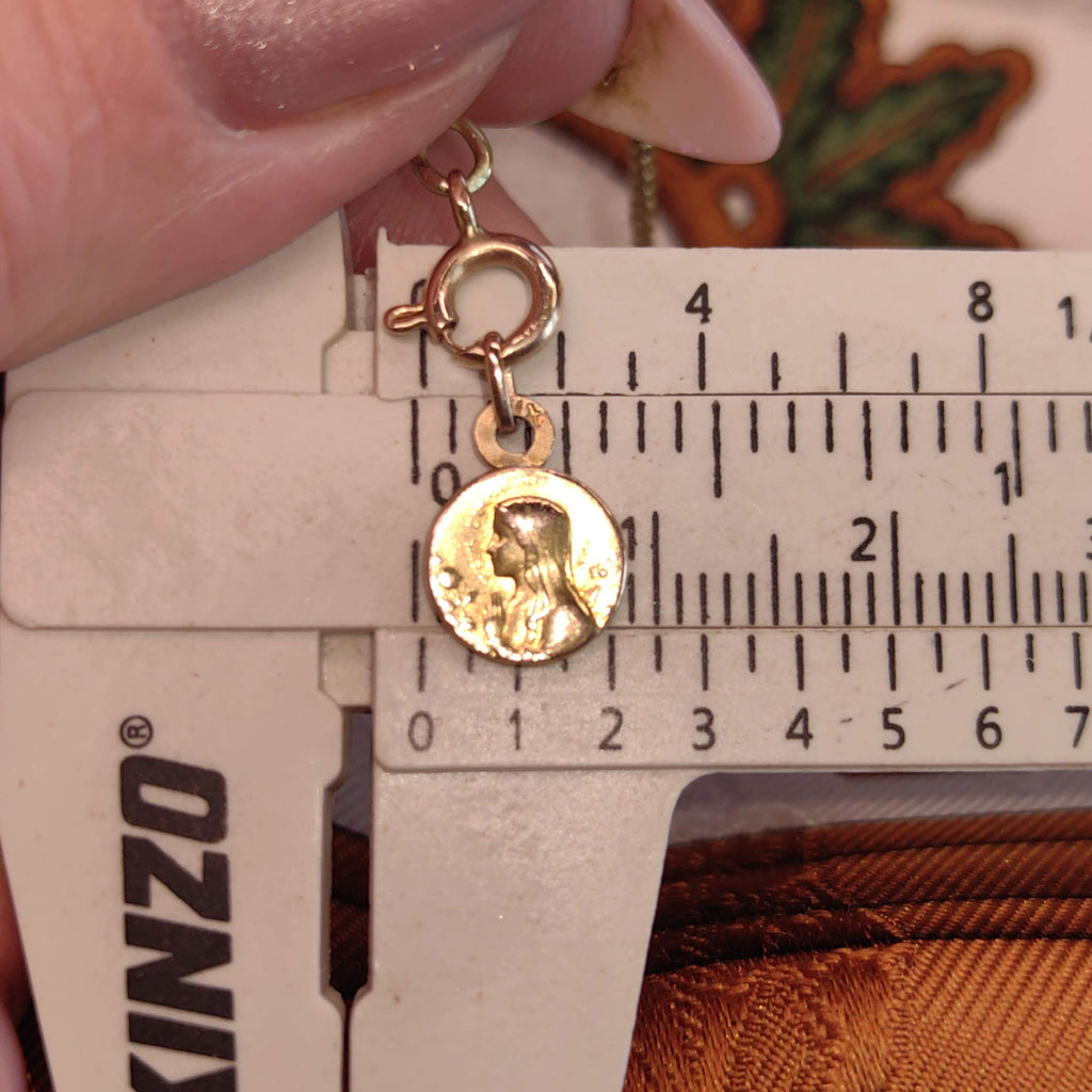 1900s Art Nouveau 14k Solid Yellow Rose Gold Handmade Chain Bracelet with Madonna Virgin Mary Christian Catholic Antique Vintage Charm
