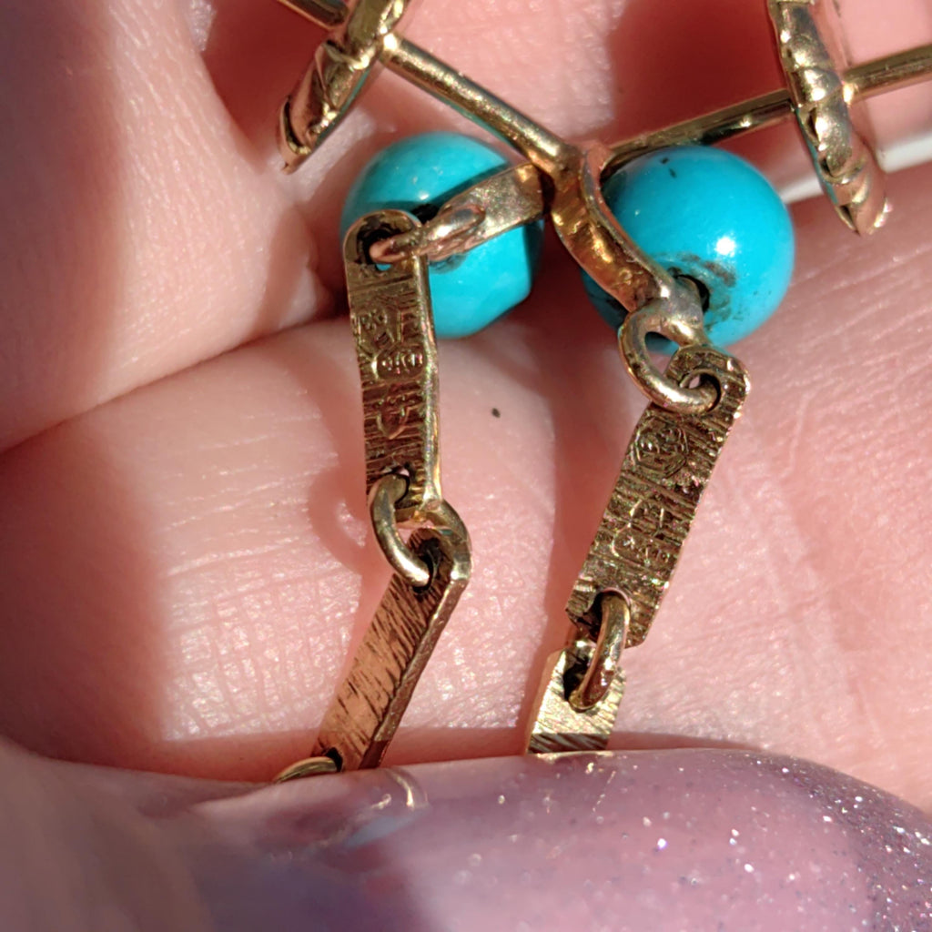 Vintage 1950s Turquoise 18K Gold Dangle Earrings