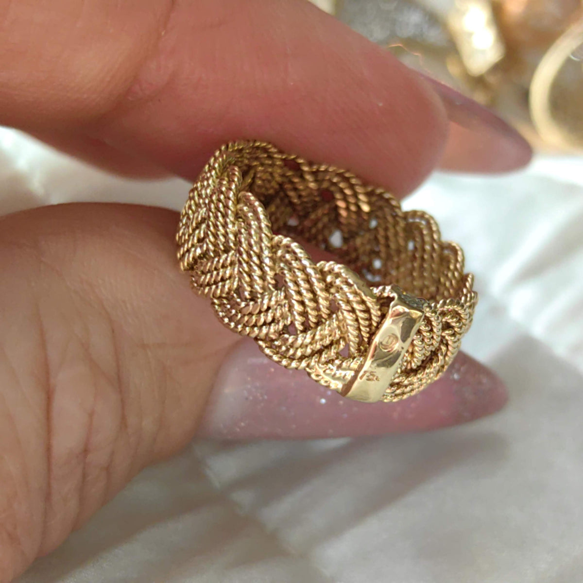 18k Yellow Gold Braided Knot Ring: Handmade Vintage Wedding Band