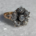 Art Deco Diamond Floral Ring: 14k Gold & Silver, 1930s Statement Ring