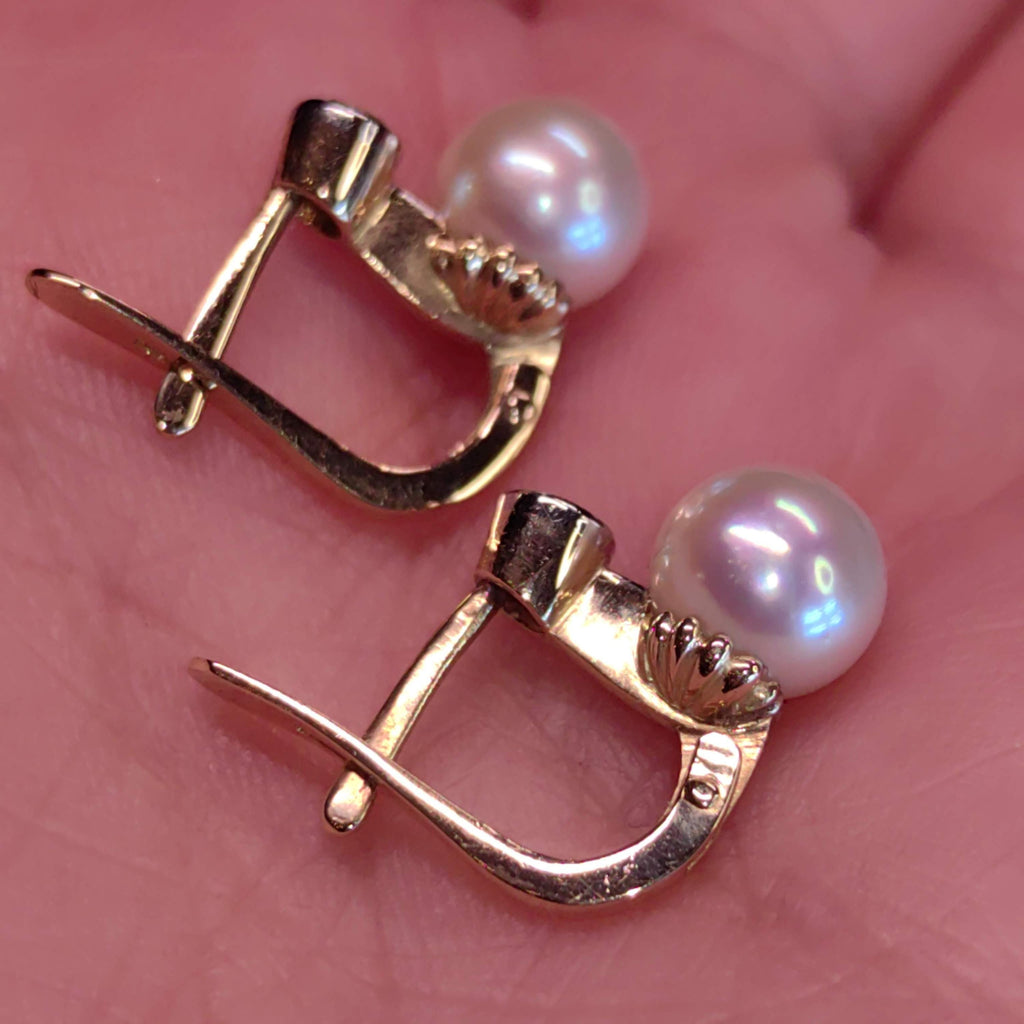 Art Deco Natural Pearl Earrings Rose Diamond 18k Solid Yellow Gold Handmade 1920s Antique Vintage  Elegant latch Back Closure Gift for Her