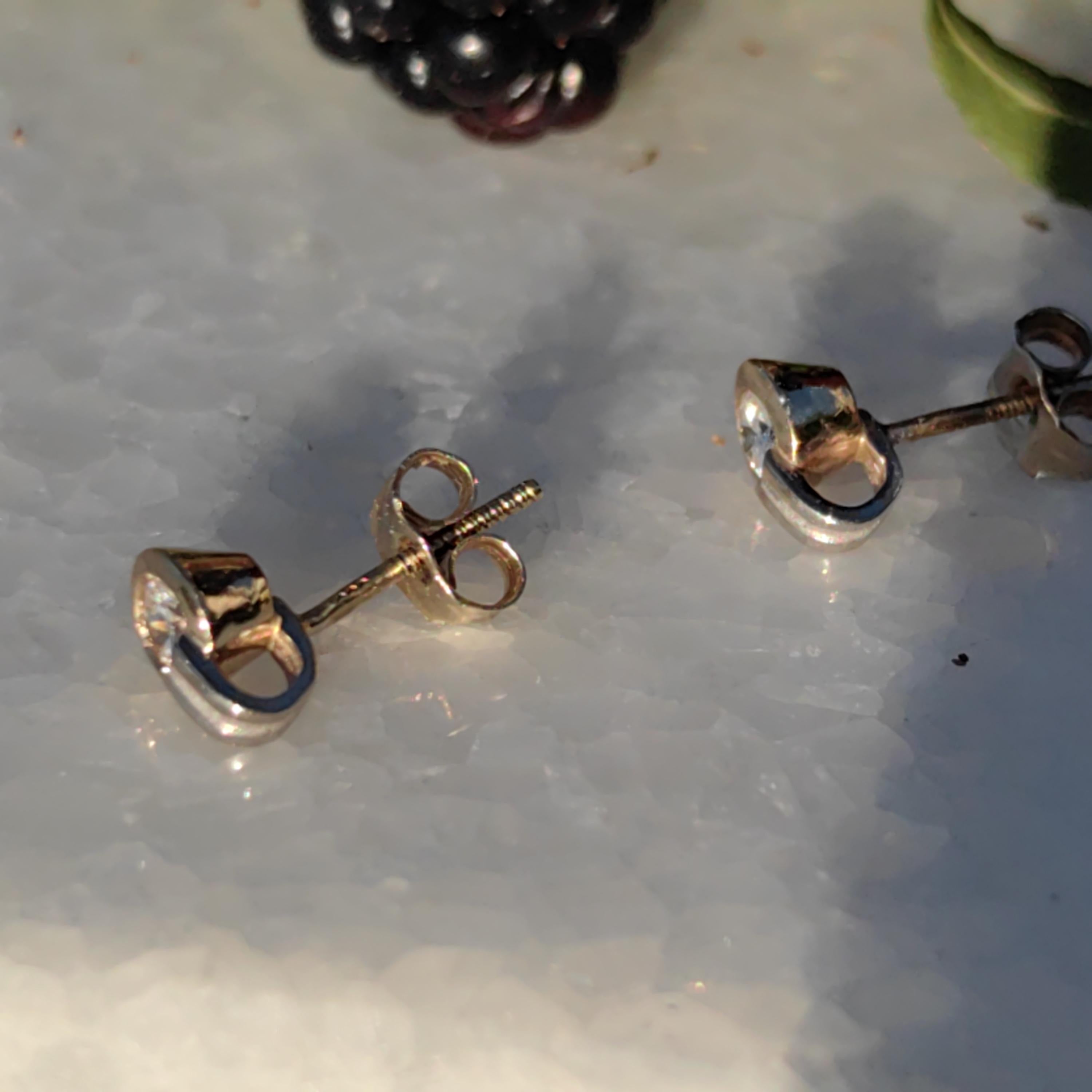 Diamond Stud Earrings: 14k Yellow & White Gold, Vintage Geometric Design