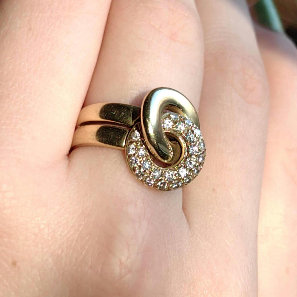 Diamond Knot Ring: 14K Yellow Gold Pavé Engagement Ring, Size 8