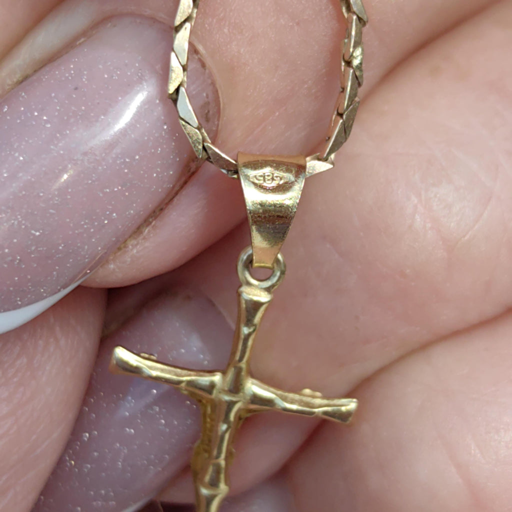 Vintage 14k Solid Yellow Gold Jesus Crucifix Cross Necklace Pendant Hand Chiseled Christian Catholic Latin Cross Charm Gift Present