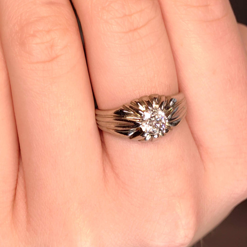 Natural Old Cut Diamond 18k Solid White Gold Art Deco 1930s Antique Elegant Unisex Chevalier Statement Ring Gift Present