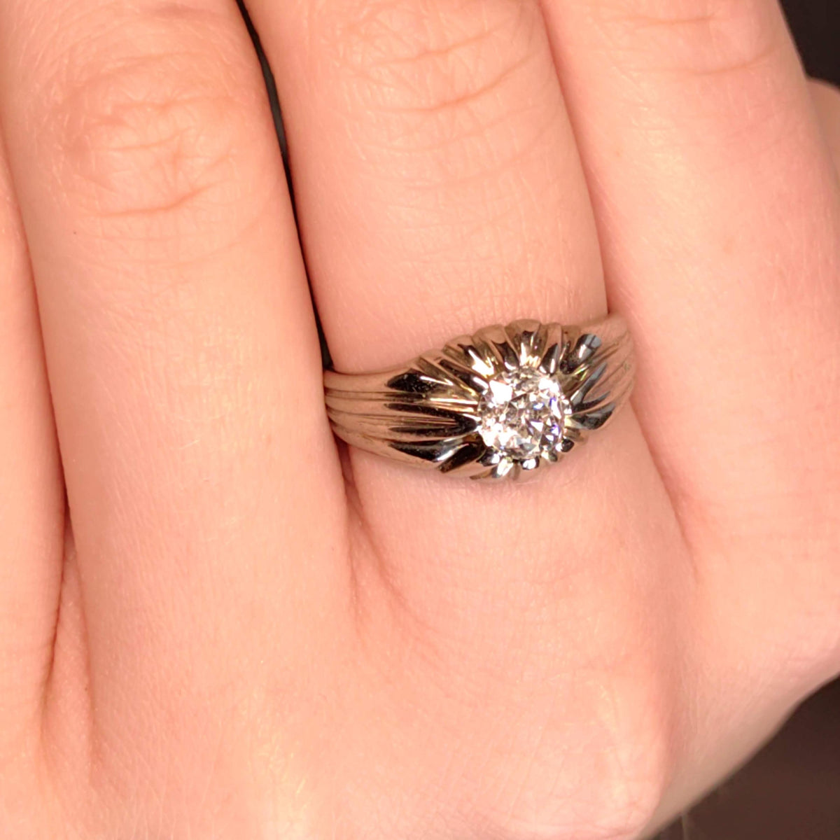 Natural Old Cut Diamond 18k Solid White Gold Art Deco 1930s Antique Elegant Unisex Chevalier Statement Ring Gift Present