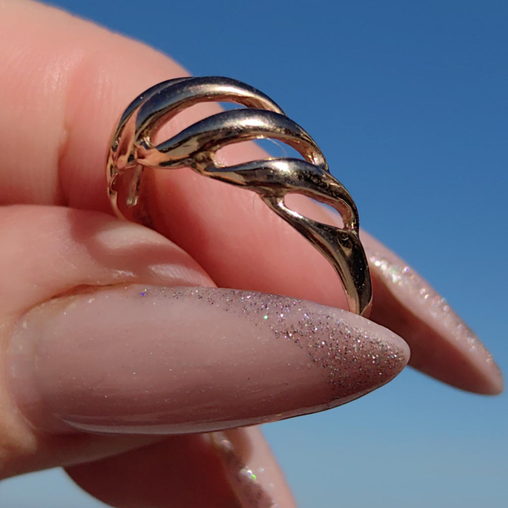 Dainty 14k Solid Yellow Rose Champagne Gold Chain Wave Elegant Ring Stackable Geometric Vintage Dainty Band Gift for Her Present