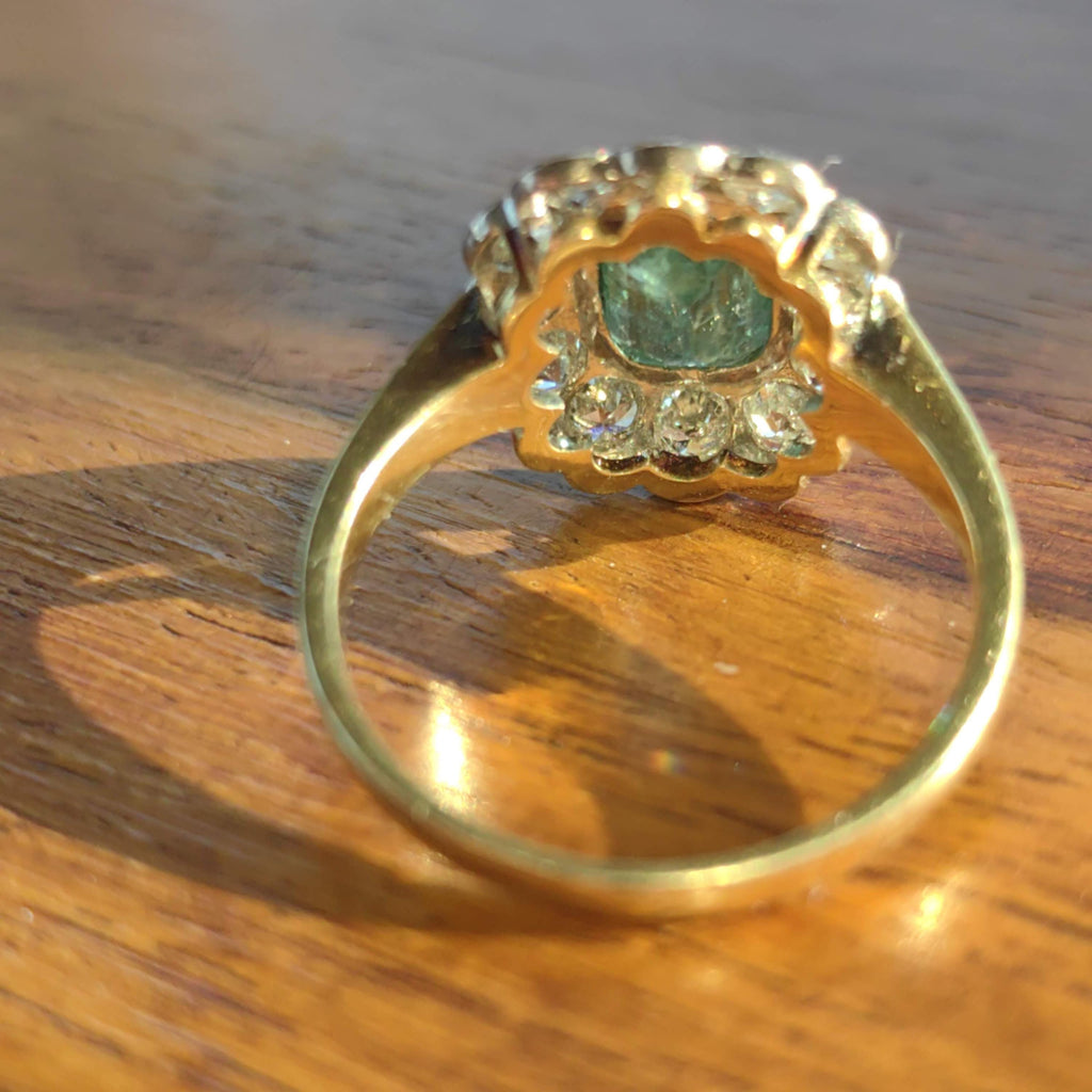 Antique 14k Solid Yellow Gold Natural Green Emerald Diamond 1900s Victorian Elegant Vintage Statement Ring Gift for Her