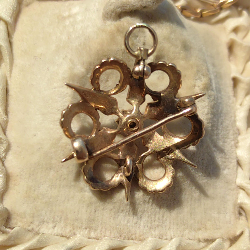 Victorian Pearl Star Pendant Brooch: 14K Yellow Gold Antique Jewelry