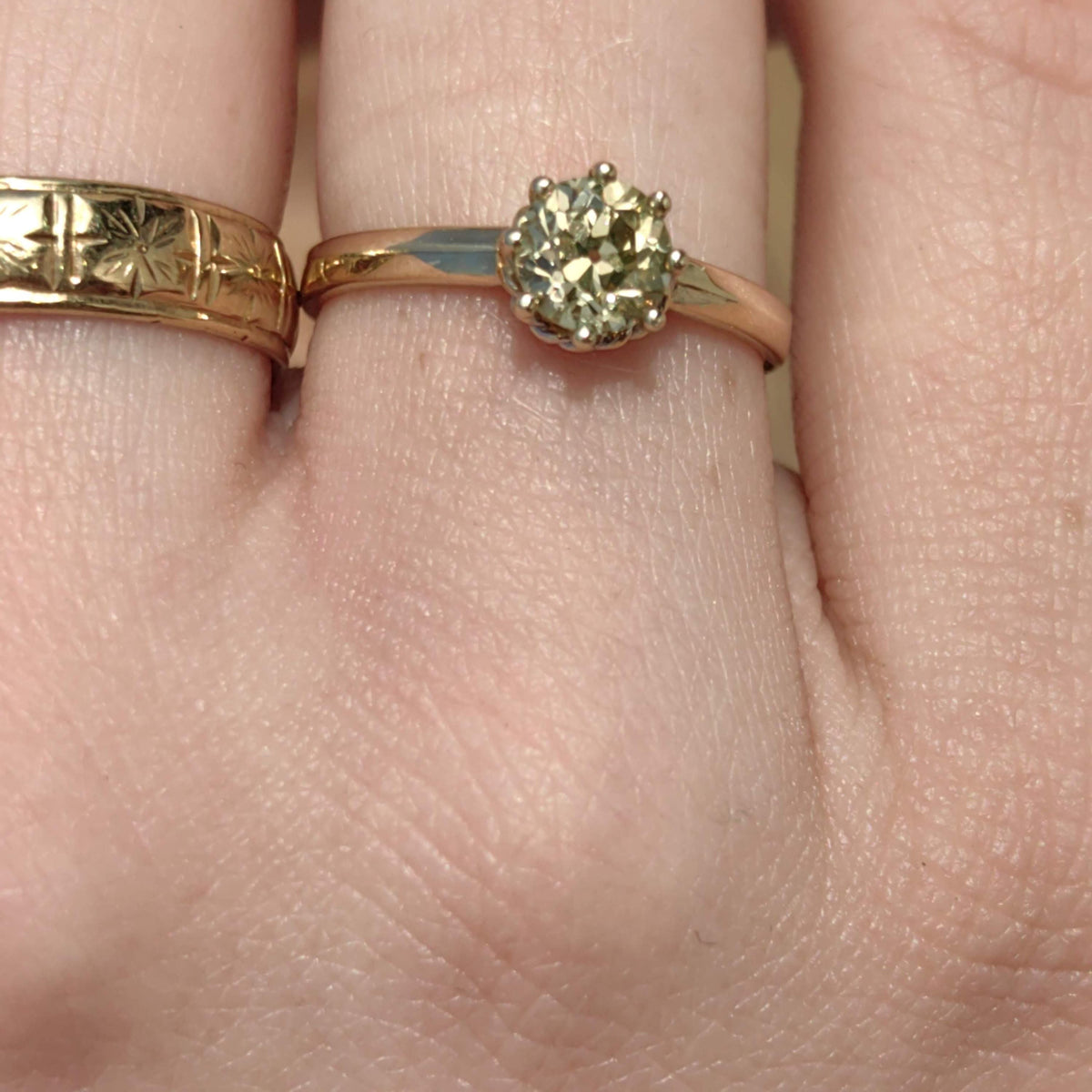 Vintage Mid Century 1950s Natural Fancy Yellow Diamond Solid 14k 585 Hallmarked Yellow Gold Engagement Wedding Solitaire Ring Gift for Her