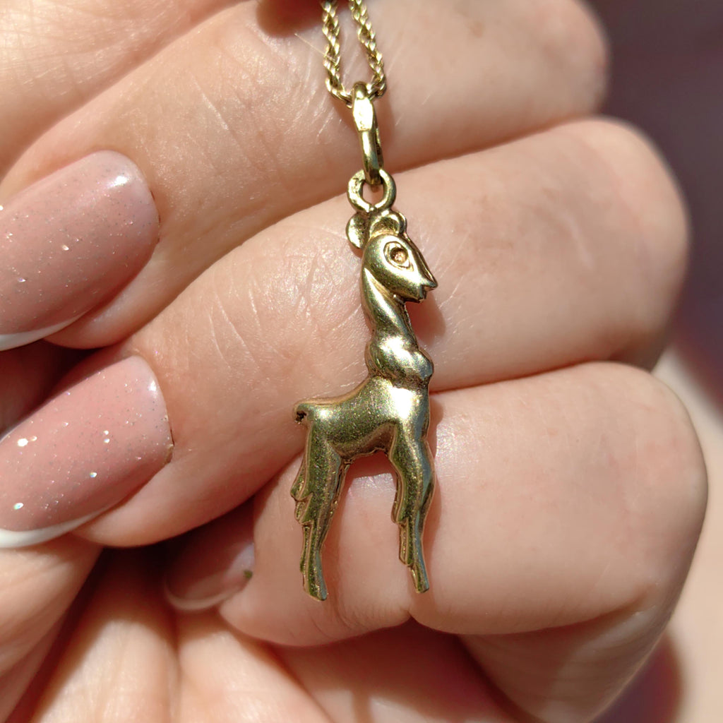 Vintage 14k Yellow Gold Deer Pendant: Elegant Forest Charm