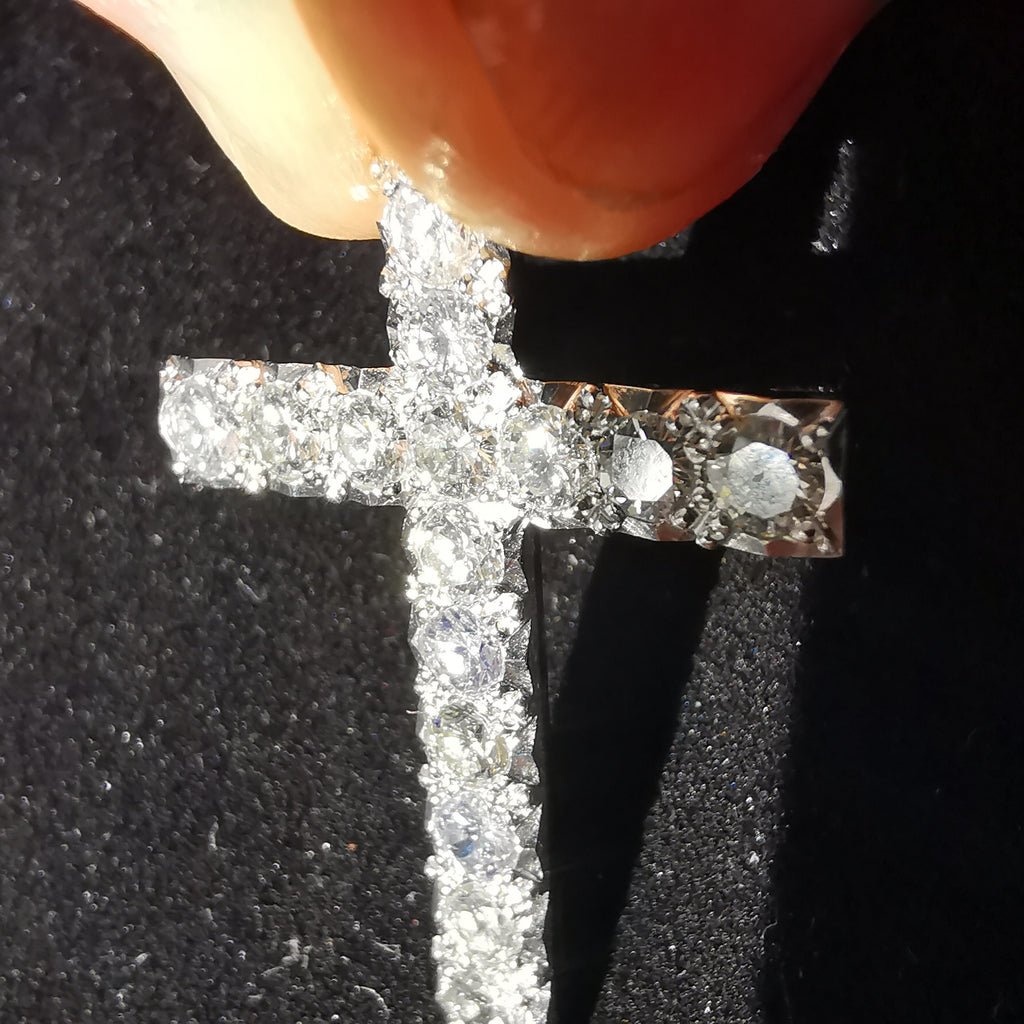 1920s Art Deco Diamond Cross Pendant, 1.85ct Diamonds, Platinum Antique Jewelry, Over 100 Years, US Duty Free HTS 9706