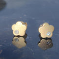 Diamond Flower Stud Earrings: 14k Yellow Gold Vintage Floral