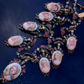 18th C. French Aristocratic Miniature Necklace: Almadin Garnet, Peridot & Pearl