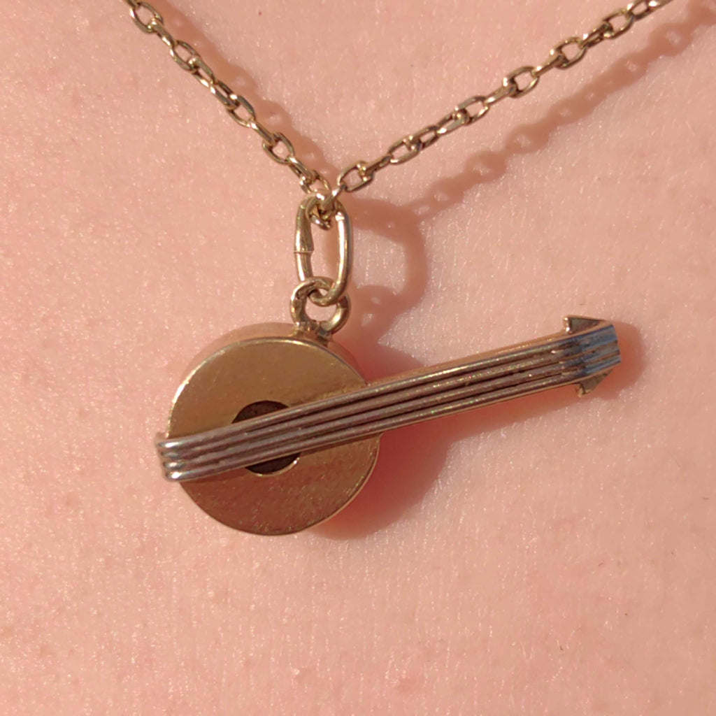 1920s Art Deco 14k Yellow Gold Banjo Pendant Charm