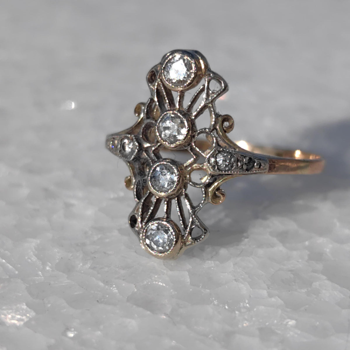 Art Deco 1920s Natural Diamond Engagement Ring Hallmarked 14k Solid Yellow Gold Floral Vintage Elegant Gift for Her Statement ring