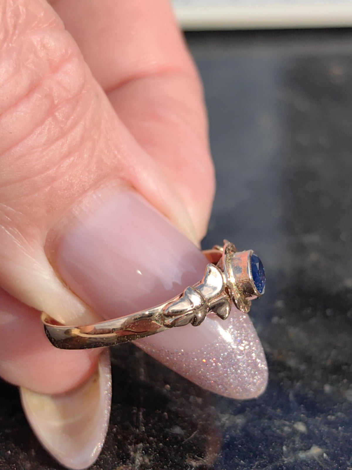 Art Nouveau Sapphire Ring Solid Yellow Rose Gold Antique 1900s