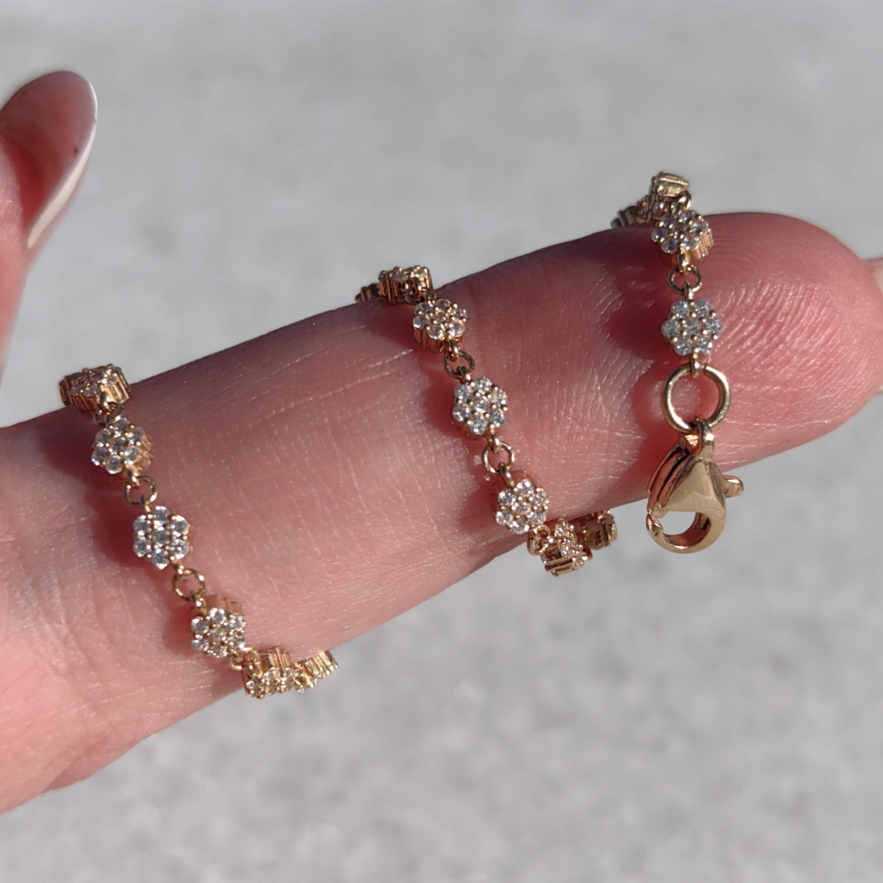 14k Gold Vintage Flower Bracelet with Cubic Zirconia, 1980s